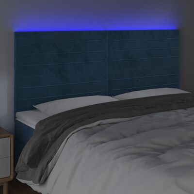 vidaXL sengegavl med LED-lys 200x5x118/128 cm fløjl mørkeblå