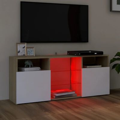 vidaXL tv-bord med LED-lys 120x30x50 cm hvid og sonoma-eg