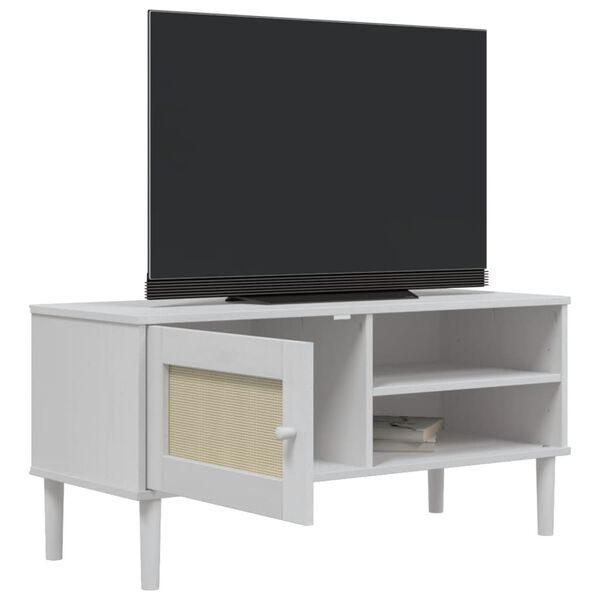 vidaXL tv-bord SENJA 106x40x49 cm rattan-look massivt fyrretræ hvid