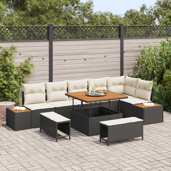 vidaXL Havesofa Sæt 9 pcs Sort polyrattan