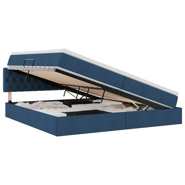 vidaXL Seng med opbevaring og LED med madras Bl&aring; 200 x 200 cm Stof