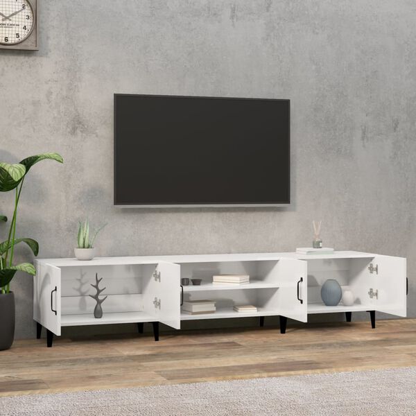 vidaXL tv-bord 180x31,5x40 cm konstrueret tr&aelig; hvid h&oslash;jglans