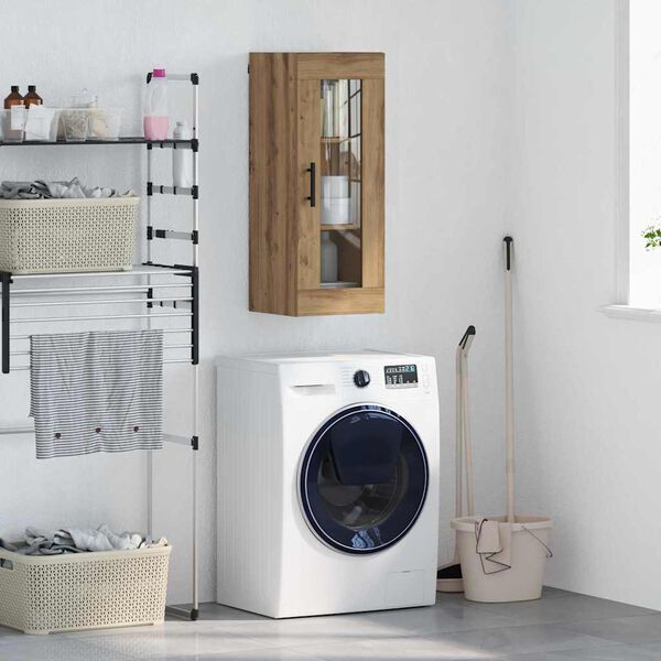 vidaXL V&aelig;gskab Artisan Egetr&aelig; 34,5 x 34 x 90 cm Ingeni&oslash;rtr&aelig; og glas