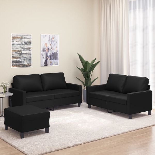 vidaXL sofas&aelig;t 3 dele med hynder kunstl&aelig;der sort