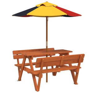 vidaXL picnicbord til 4 b&oslash;rn m. parasol massivt grantr&aelig;