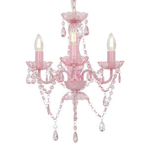 vidaXL lysekrone med perler rund 3 x E14 pink