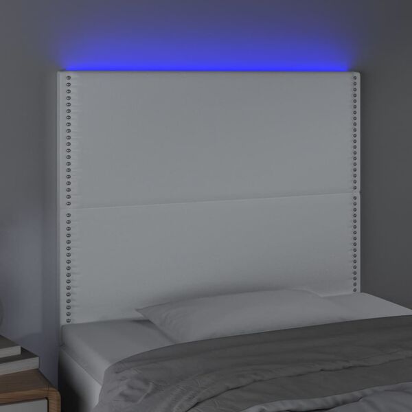 vidaXL sengegavl med LED-lys 100x5x118/128 cm kunstl&aelig;der hvid