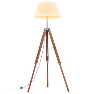 vidaXL gulvlampe med trefod 141 cm massivt teaktr&aelig; honningbrun og hvid