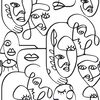Noordwand tapet Friends & Coffee Line Art Faces hvid og sort