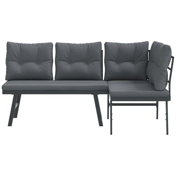 vidaXL havebænke 2 stk. med hynder pulverlakeret stål sort