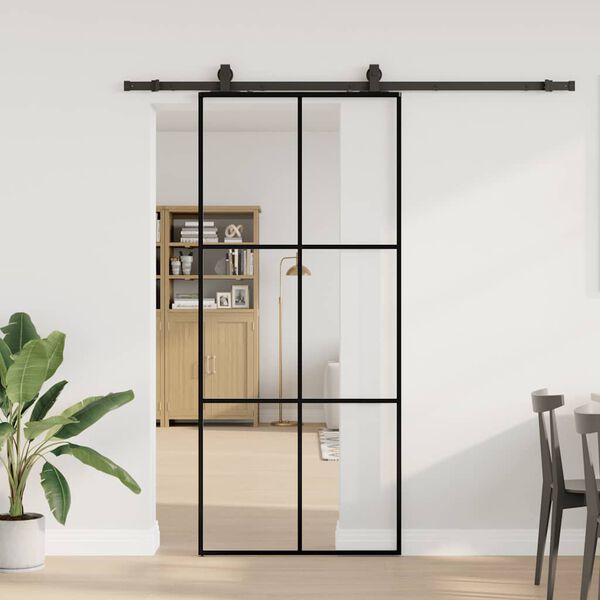 vidaXL skyded&oslash;r med hardwares&aelig;t 90x205 cm ESG glas sort
