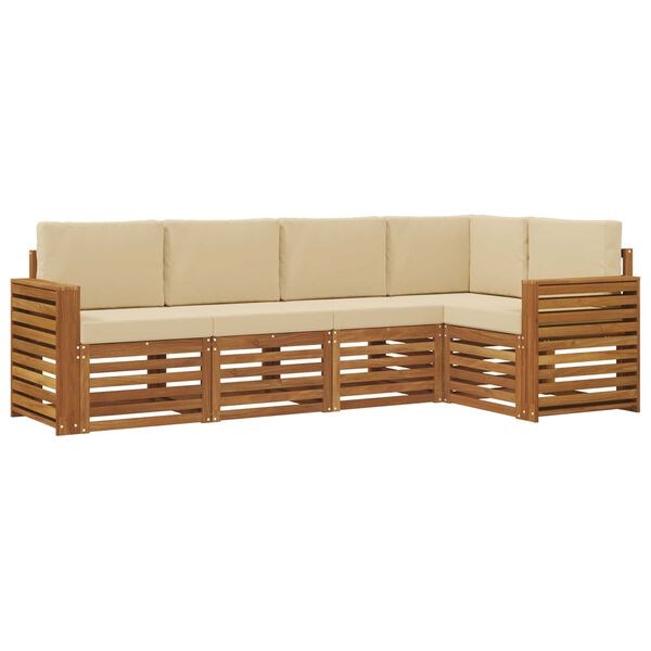 vidaXL Sofas&aelig;t med pude 5 pcs Naturlig og Beige Massivt Akacietr&aelig;