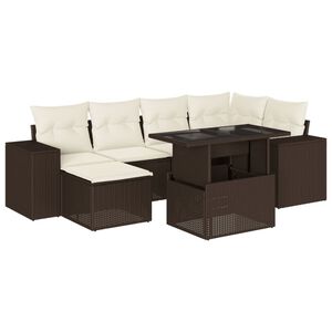vidaXL sofas&aelig;t til haven 7 dele med hynder polyrattan brun