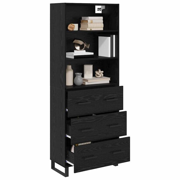vidaXL Highboard med skuffe Sort eg 69,5 x 34 x 180 cm Konstrueret tr&aelig;
