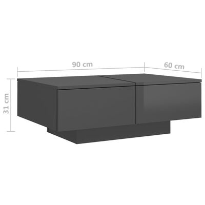 vidaXL sofabord 90x60x31 cm konstrueret træ grå højglans