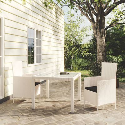 vidaXL udendørs spisebordssæt 3 dele med hynder polyrattan hvid