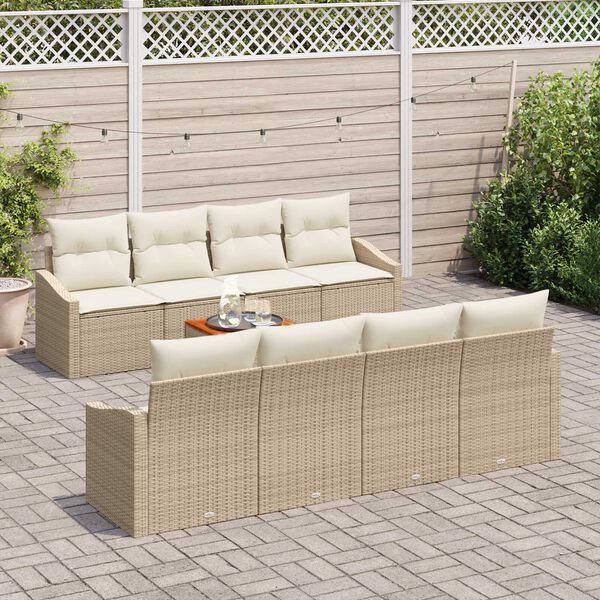 vidaXL Havesofa S&aelig;t med pude 9 pcs Beige polyrattan