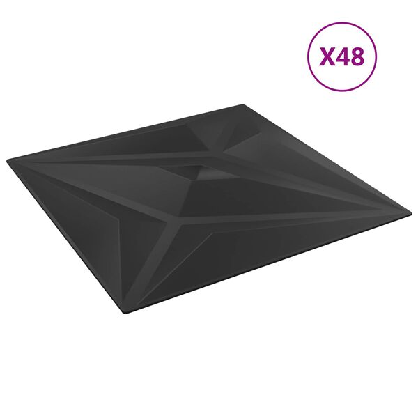 vidaXL V&aelig;gpaneler Stjerne 48 pcs Sort Star 50 x 50 cm XPS Skum