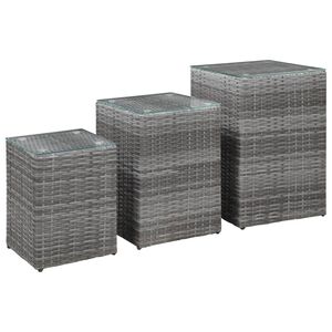 vidaXL sideborde med glastop 3 stk. polyrattan gr&aring;