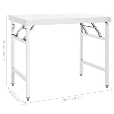 vidaXL foldbart arbejdsbord til køkken 100x60x80 cm rustfrit stål