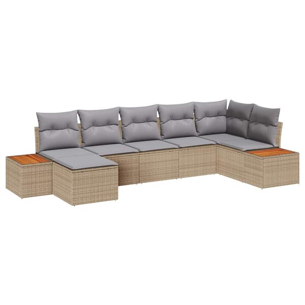 vidaXL Havesofa S&aelig;t med pude 7 pcs Beige polyrattan