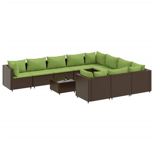 vidaXL loungesæt til haven 11 dele med hynder polyrattan brun