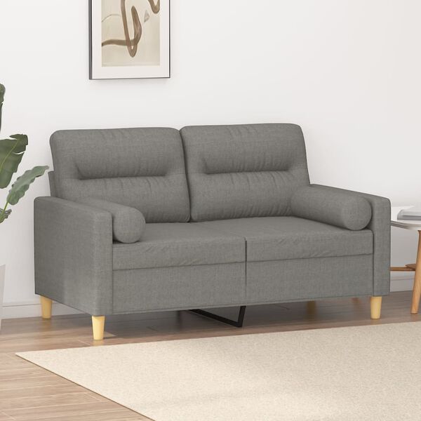 vidaXL 2-personers sofa med puder og hynder 120 cm stof m&oslash;rkegr&aring;