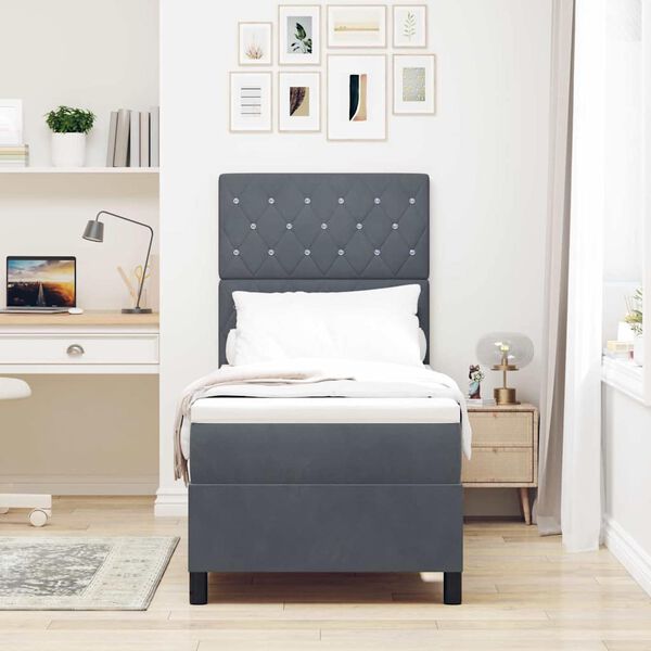 vidaXL LED Box Spring Bed med madras M&oslash;rkegr&aring; 80 x 200 cm Stof