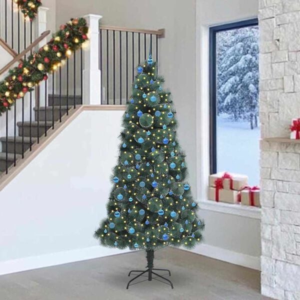 vidaXL Kunstigt pr&aelig;-dekoreret juletr&aelig; med kugles&aelig;t Gr&oslash;n 240 cm PET