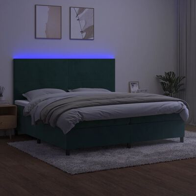 vidaXL kontinentalseng med LED-lys 200x200 cm fløjl mørkegrøn