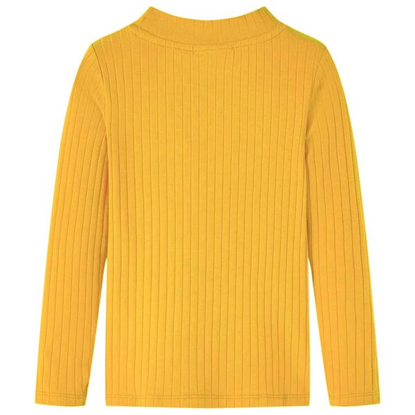 Lang&aelig;rmet T-shirt til b&oslash;rn str. 116 ribstrikket okkergul