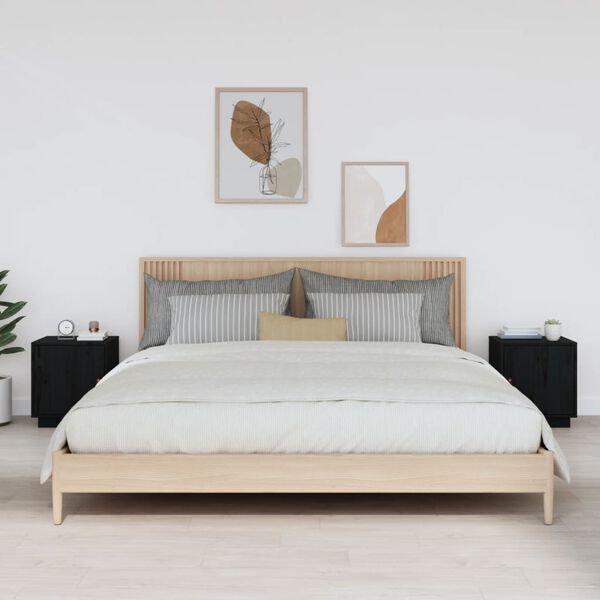 vidaXL sengeborde 2 stk. 40x34x45 cm massivt fyrretræ sort