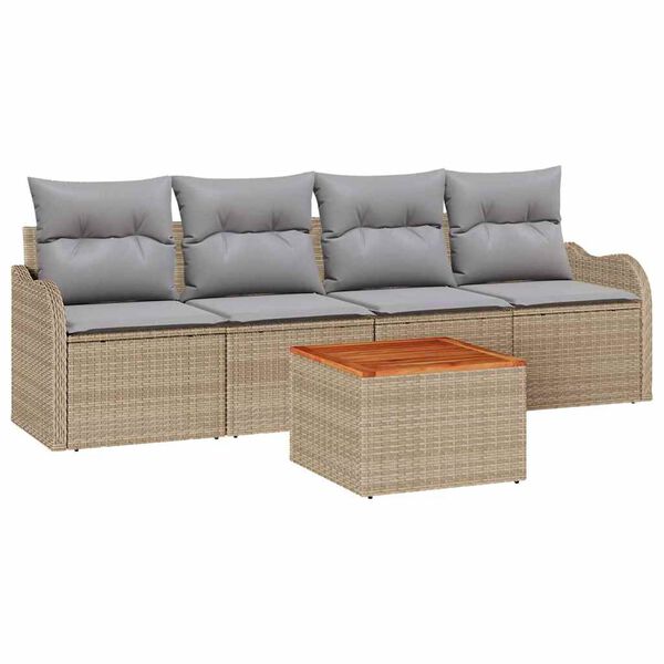 vidaXL Havesofa S&aelig;t med pude 5 pcs Beige polyrattan