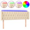 vidaXL sengegavl med LED-lys 147x16x78/88 cm stof cremefarvet