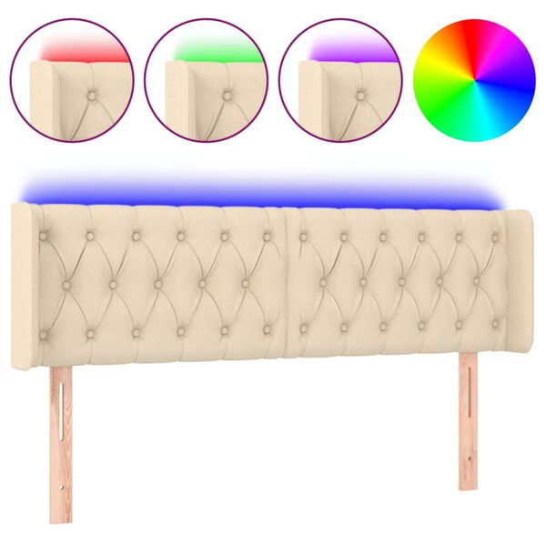 vidaXL sengegavl med LED-lys 147x16x78/88 cm stof cremefarvet