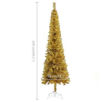 vidaXL smalt juletræ med lys 150 cm guldfarvet