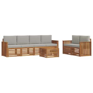 vidaXL Sofas&aelig;t med pude 7 pcs Naturlig og Lys Gr&aring; Massivt Akacietr&aelig;