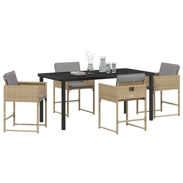 vidaXL Have Spisebordss&aelig;t med pude 5 pcs Beige polyrattan