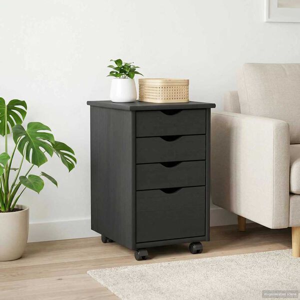 vidaXL Rullende skab med hjul Gr&aring; 34 x 39 x 56 cm Massivt fyrretr&aelig;