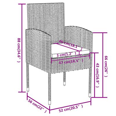 vidaXL spisebordssæt til haven 3 dele polyrattan antracitgrå