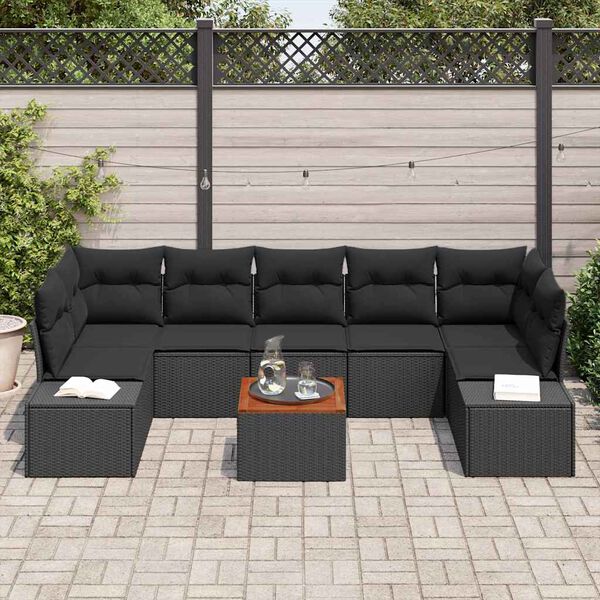 vidaXL Havesofa S&aelig;t med pude 8 pcs Sort polyrattan