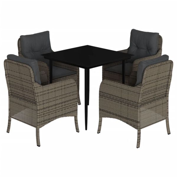 vidaXL spisebordss&aelig;t til haven 5 dele med hynder polyrattan gr&aring;