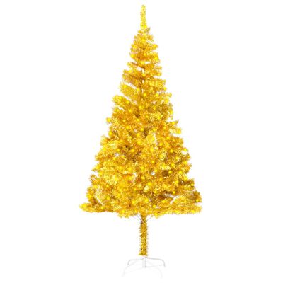 vidaXL kunstigt juletræ med lys og juletræsfod 180 cm PET guldfarvet