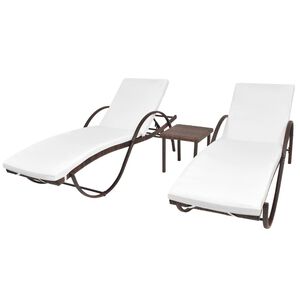 vidaXL liggestole 2 stk. med bord polyrattan brun
