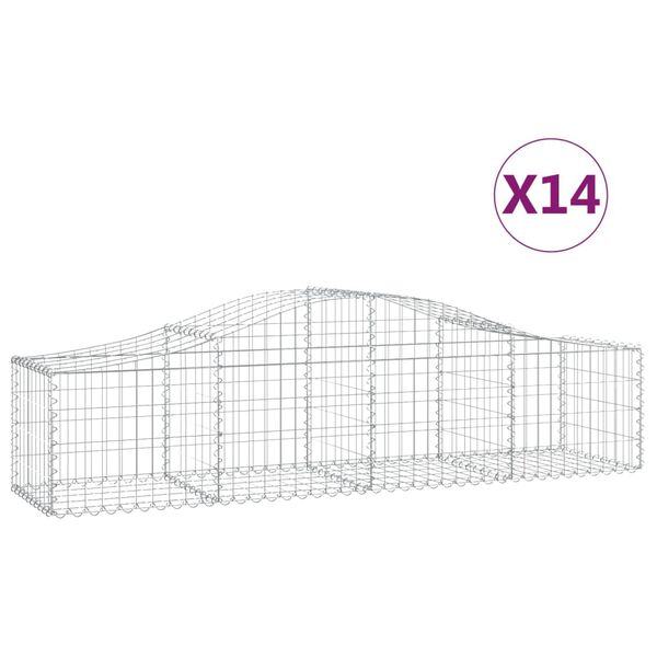 vidaXL buede gabionkurve 14 stk. 200x50x40/60 cm galvaniseret jern