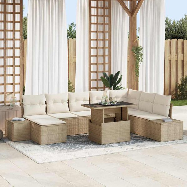 vidaXL Havesofa S&aelig;t med opbevaring 9 pcs Beige Poly rattan