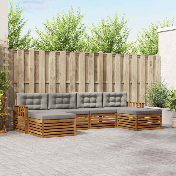 vidaXL Sofas&aelig;t med pude 6 pcs Naturlig og Lys Gr&aring; Massivt Akacietr&aelig;