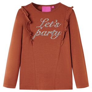 vidaXL Lang&aelig;rmet T-shirt til b&oslash;rn str. 128 cognacfarvet