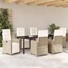 vidaXL Have Spisebordss&aelig;t med pude 7 pcs Beige polyrattan