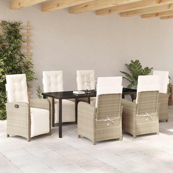 vidaXL Have Spisebordss&aelig;t med pude 7 pcs Beige polyrattan